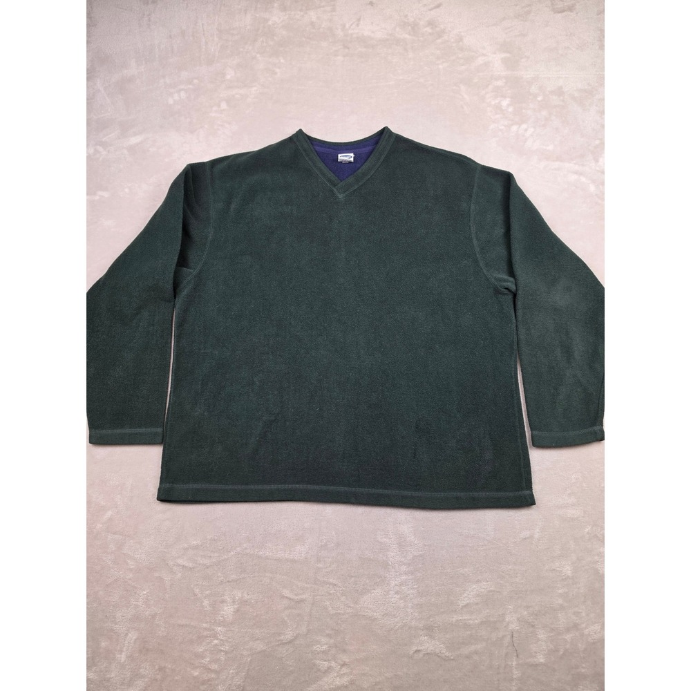 Vintage Old Navy Fleece Pullover Mens‎ XL Green V-Neck Long Sleeve Solid Fading